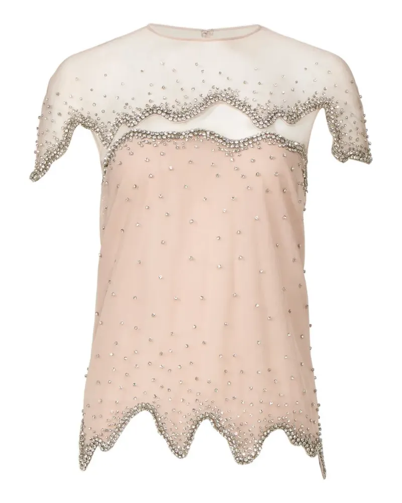 COSTARELLOS Anika crystal-embellished tulle top - Nude Nude