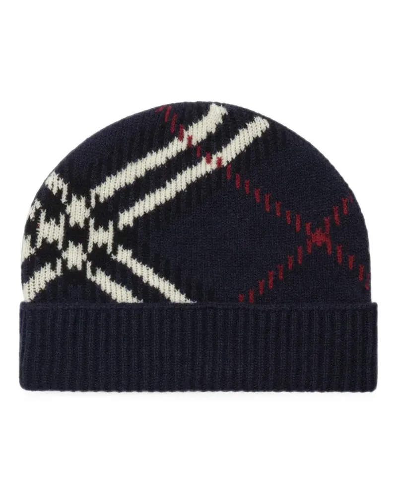 Burberry check cashmere blend beanie - Blau Blau