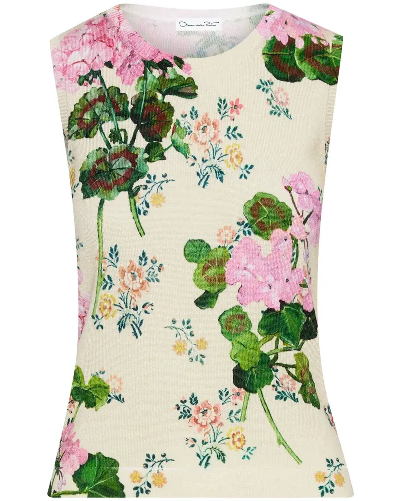 Oscar de la Renta Top mit Geranien-Print - Nude Nude