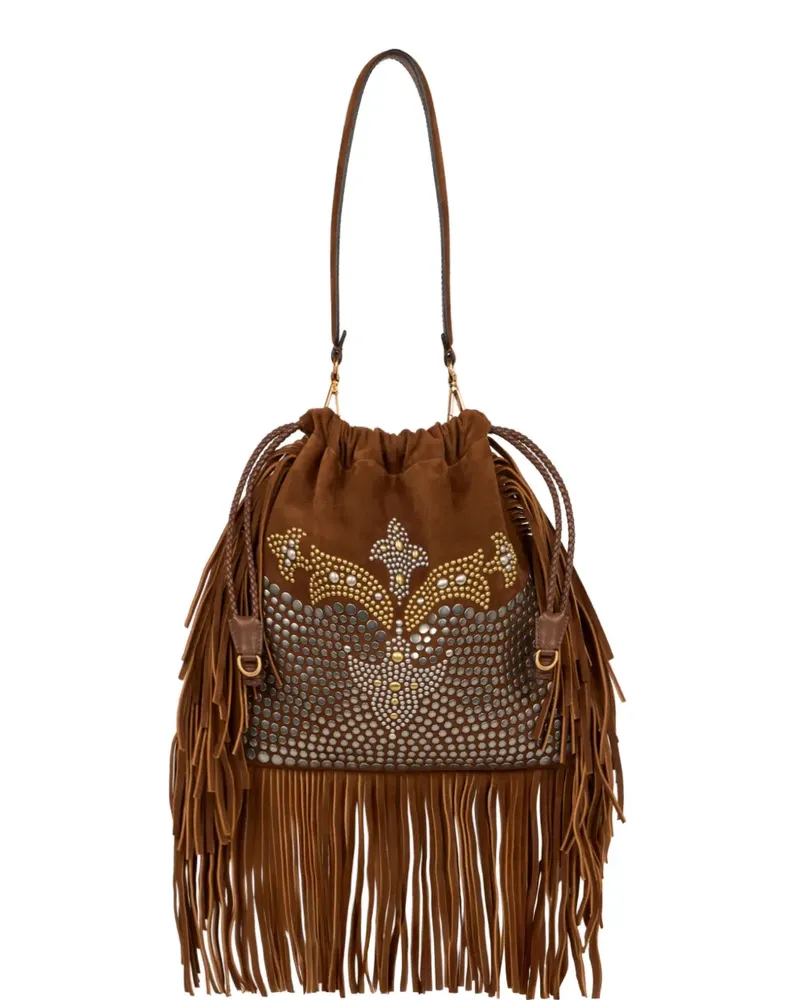 Etro Kalispera studs fringes medium tote bag - Braun Braun
