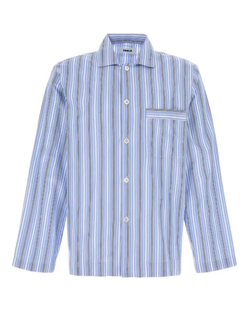 TEKLA Gestreiftes Popeline-Hemd mit Stickerei - Blau Blau