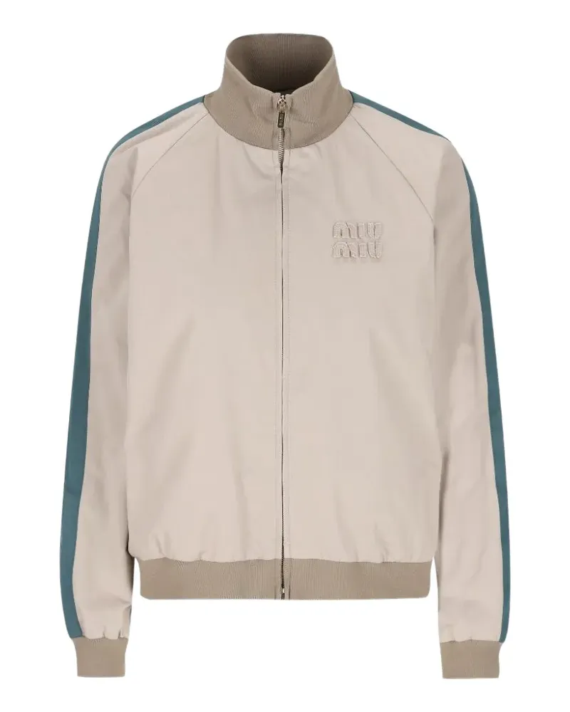 Miu Miu Gestreifte Jacke mit Logo - Nude Nude
