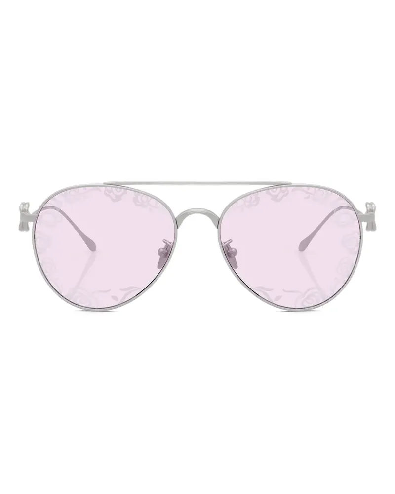 Giorgio Armani Runde Sonnenbrille mit Rosendetail - Silber Silber
