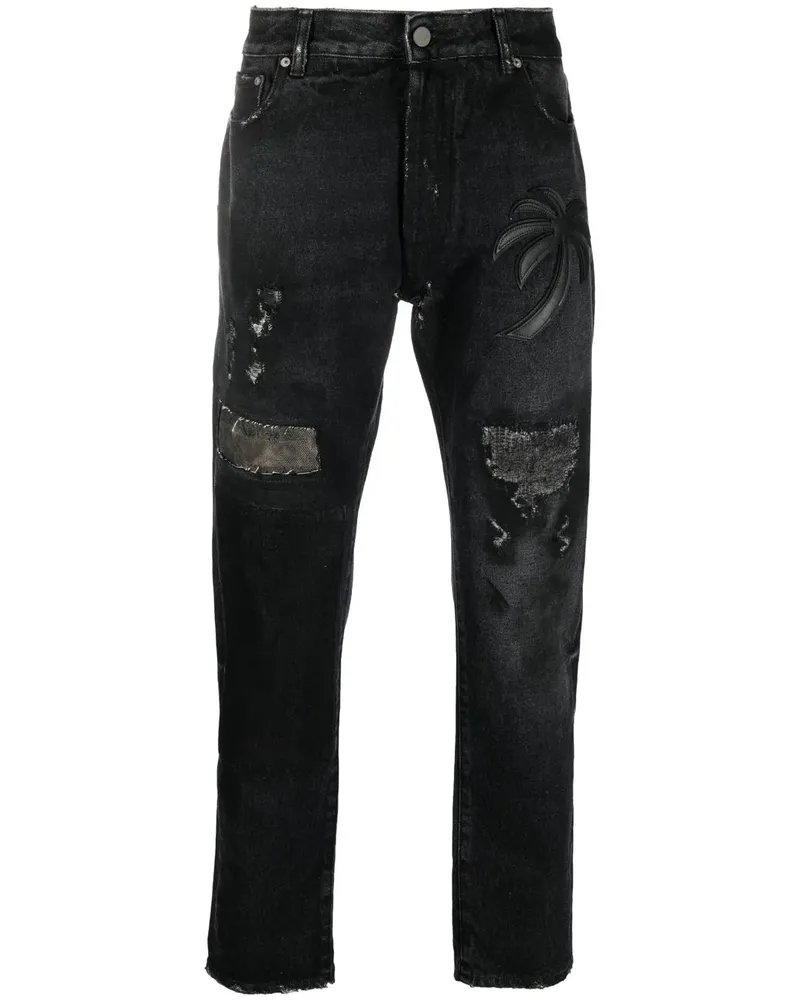 Palm Angels Straight-Leg-Jeans mit Palmen-Patch - Schwarz Schwarz