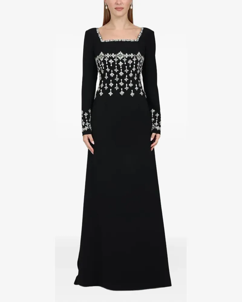 Dina Melwani Maxikleid mit Kristallverzierung - Schwarz Schwarz