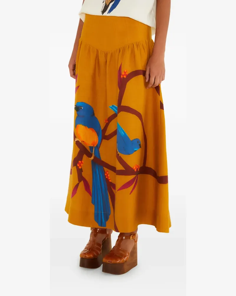 FARM Rio bird-print skirt - Orange Orange