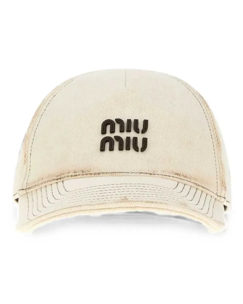 Miu Miu logo-patch distressed baseball cap - Nude Nude