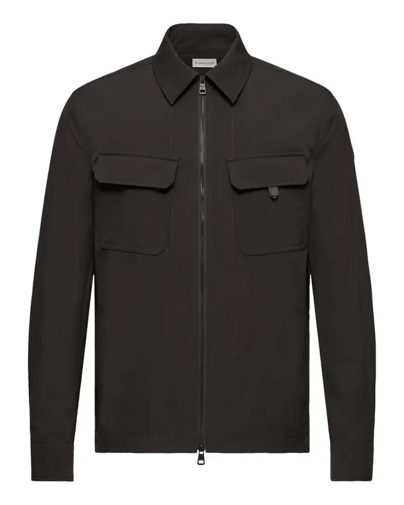 Moncler zip-up logo-patch shirt - Schwarz Schwarz