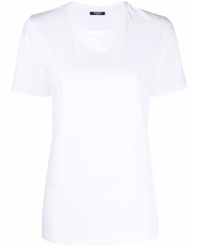 Balmain T-Shirt mit geflocktem Logo - Weiß Weiß