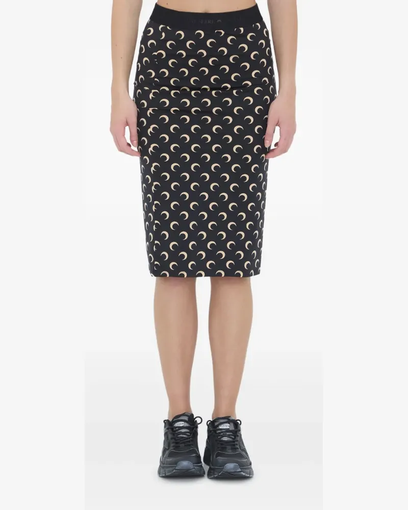 Marine Serre Midirock mit Mond-Print - Schwarz Schwarz