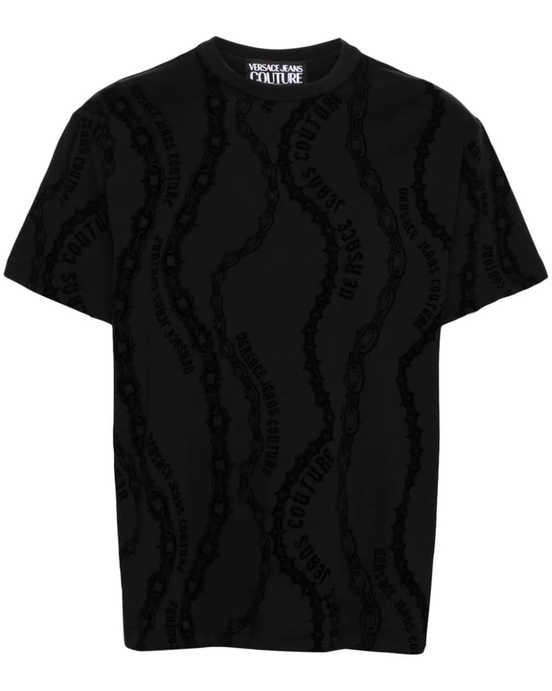 Versace Jeans T-Shirt mit beflocktem Logo - Schwarz Schwarz