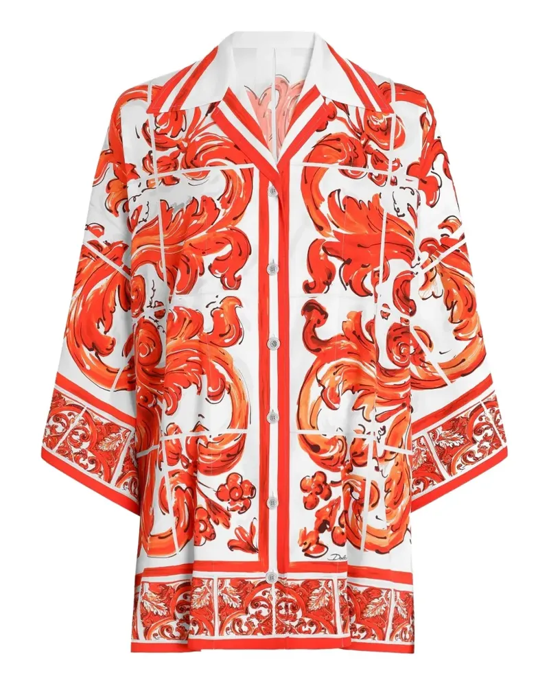 Dolce & Gabbana Charmeuse Bluse mit Majolika-Print - Weiß Weiß