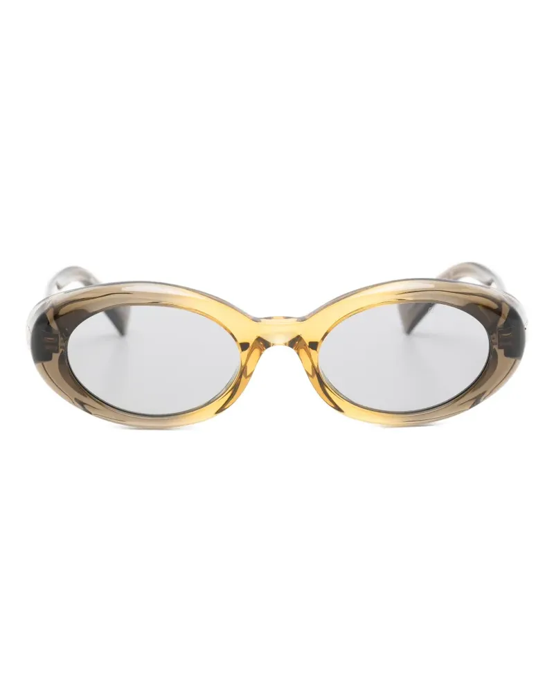 Miu Miu logo-plaque oval-frame sunglasses - Braun Braun