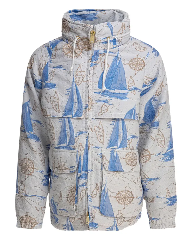 Beams Plus Kapuzenjacke mit Marine-Print - Weiß Weiß