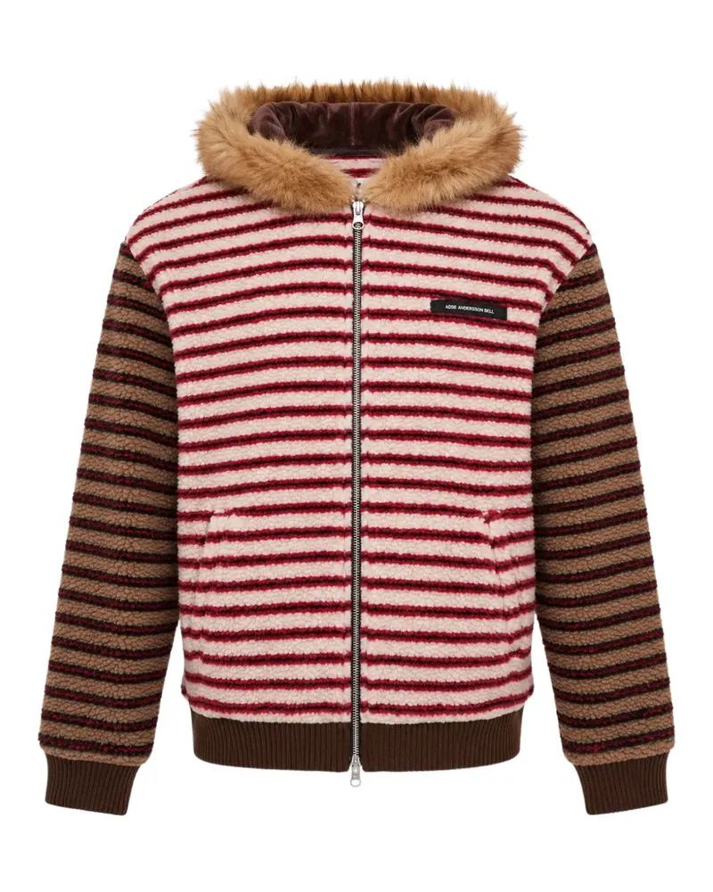 Andersson Bell stripe-patchwork faux-fur-trim hoodie - Nude Nude
