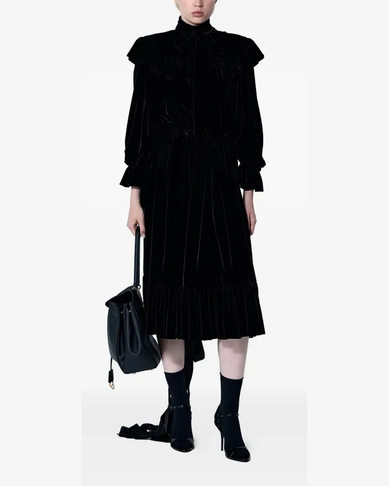 Balenciaga Gerüschtes Midikleid mit Schnürung - Schwarz Schwarz