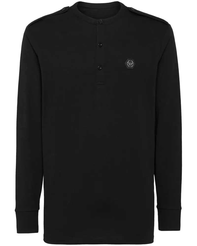 Philipp Plein Langarmshirt mit Logo-Patch - Schwarz Schwarz