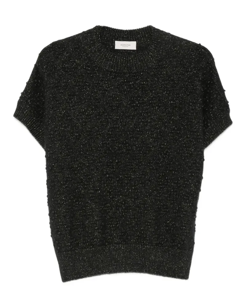 AGNONA Pullover mit Zopfmuster und Metallic-Garn - Schwarz Schwarz