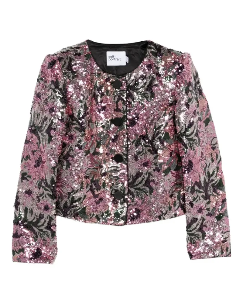 Self-Portrait Jacke mit Blumenprint und Pailletten - Rosa Rosa