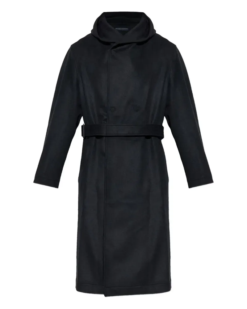 Yohji Yamamoto hooded belted wool coat - Schwarz Schwarz