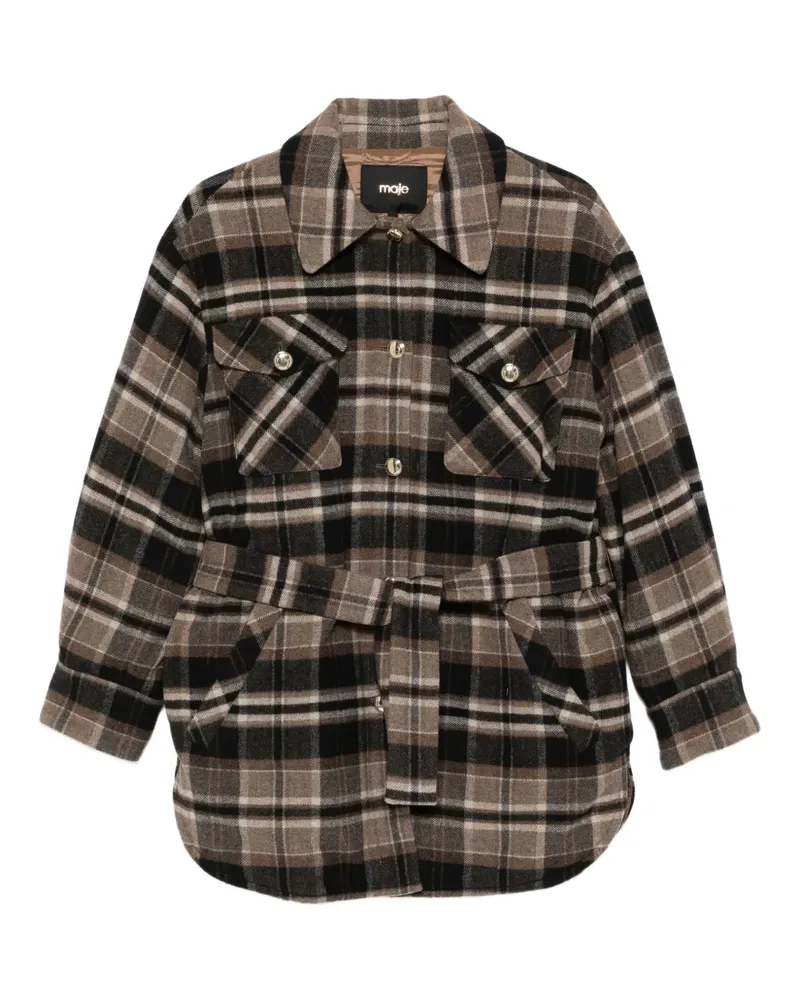 Maje Karierter Mantel mit Gürtel - Braun Braun