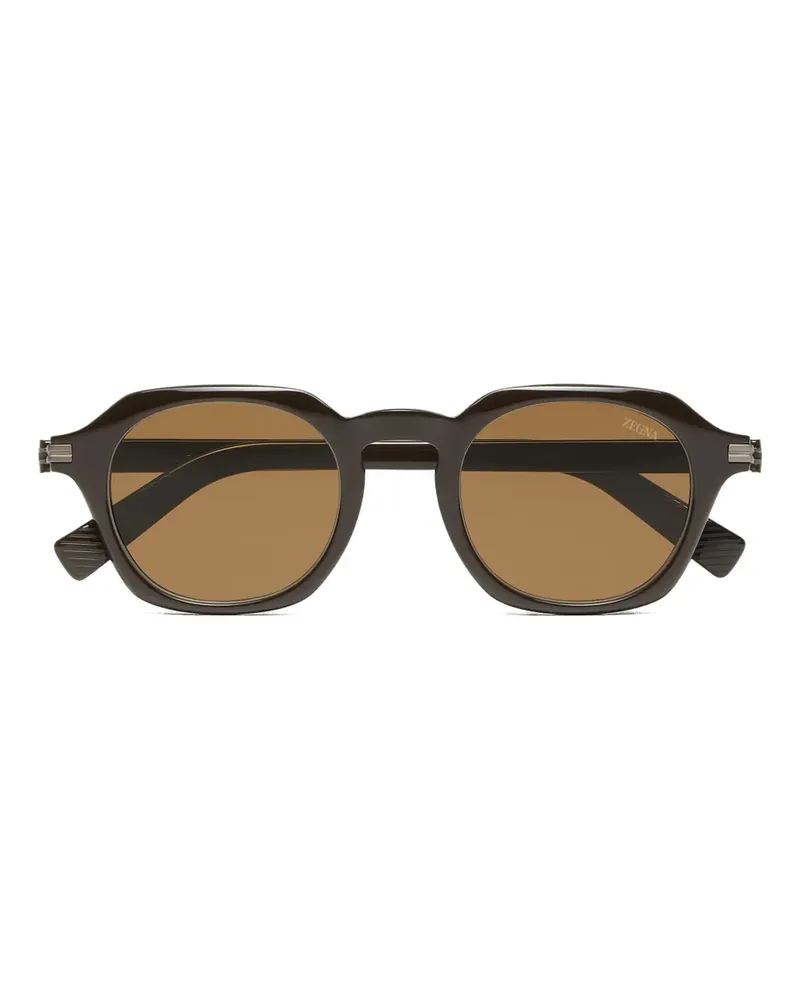 Ermenegildo Zegna Sonnenbrille mit rundem Gestell - Braun Braun