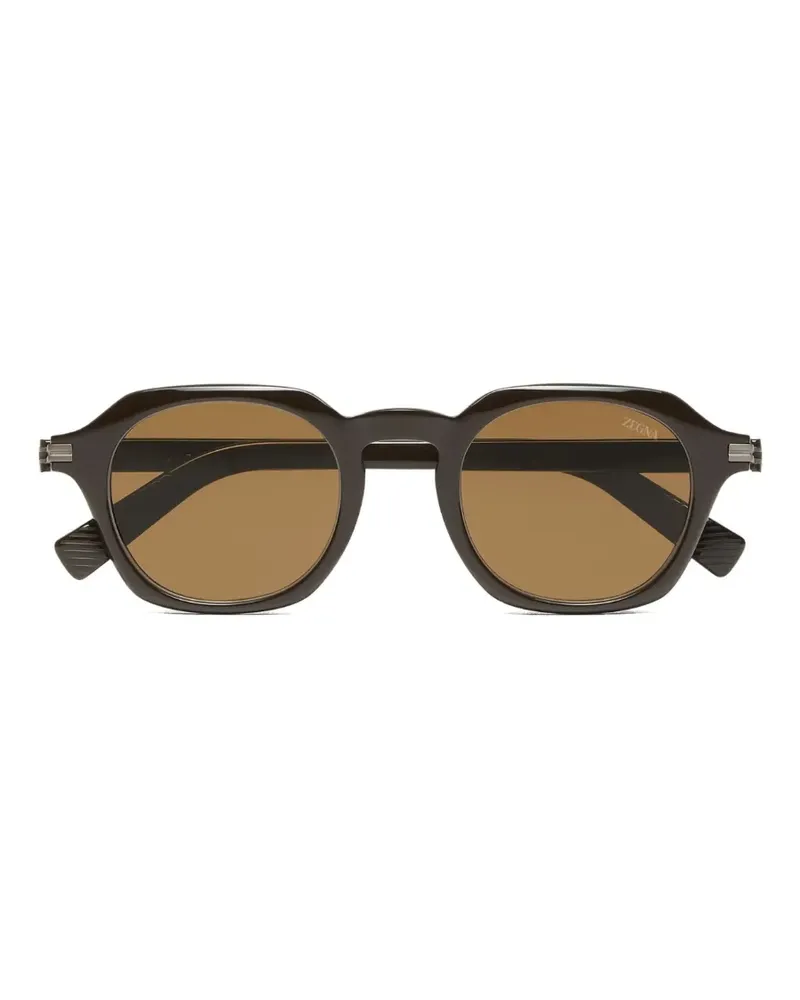 Ermenegildo Zegna Sonnenbrille mit rundem Gestell - Braun Braun