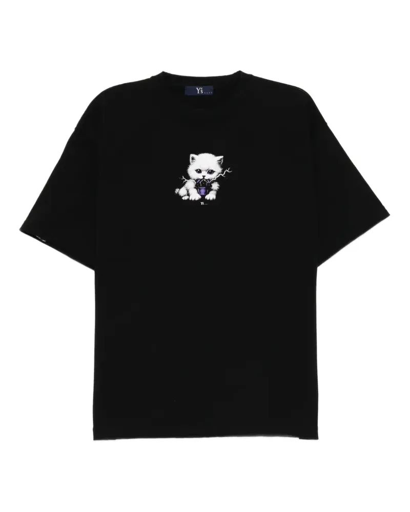 Yohji Yamamoto T-Shirt mit Katzen-Print - Schwarz Schwarz