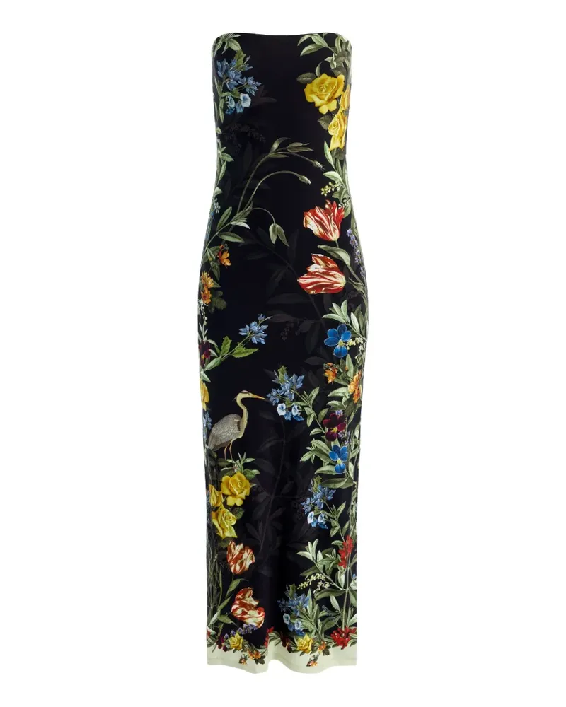 Alice + Olivia Schulterfreies Delora Midikleid - Schwarz Schwarz