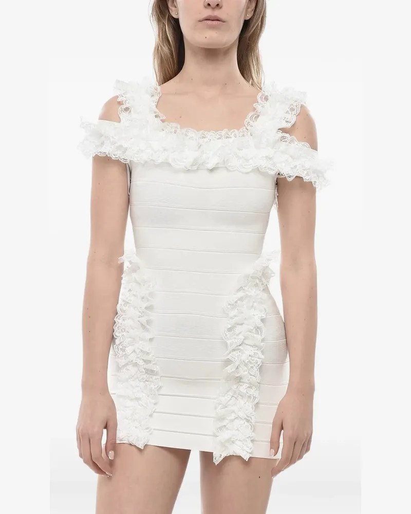 Self-Portrait lace-trim ruffled mini dress - Weiß Weiß