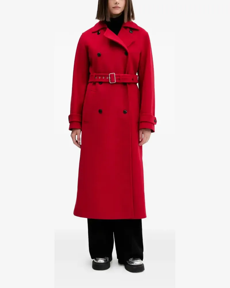 HUGO BOSS Doppelreihiger Mantel mit Gürtel - Rot Rot