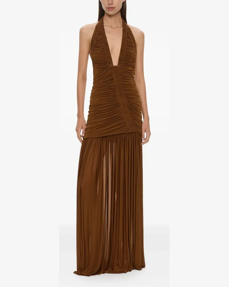 Christopher Esber Gerafftes Orion Neckholder-Abendkleid - Braun Braun