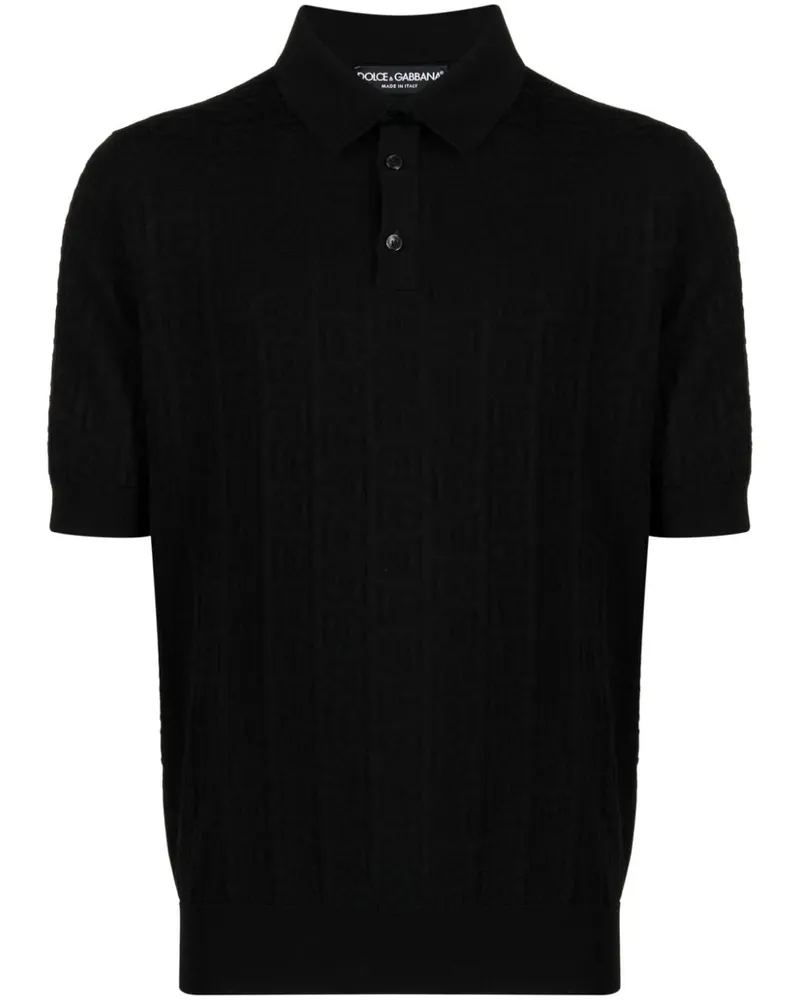 Dolce & Gabbana Seiden-Poloshirt aus Monogramm-Jacquard - Schwarz Schwarz