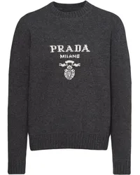 Prada Pullover mit Intarsien-Logo Grau