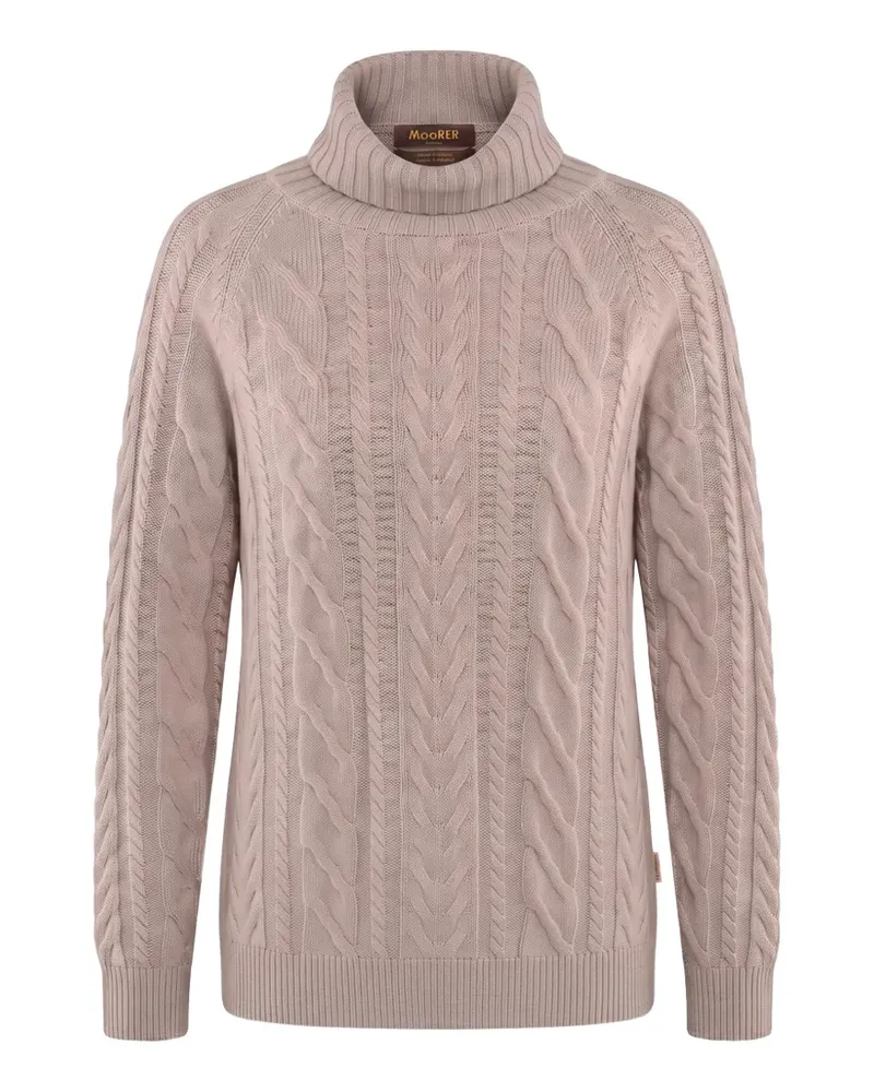 MOORER Rollkragenpullover mit Zopfmuster - Violett Violett