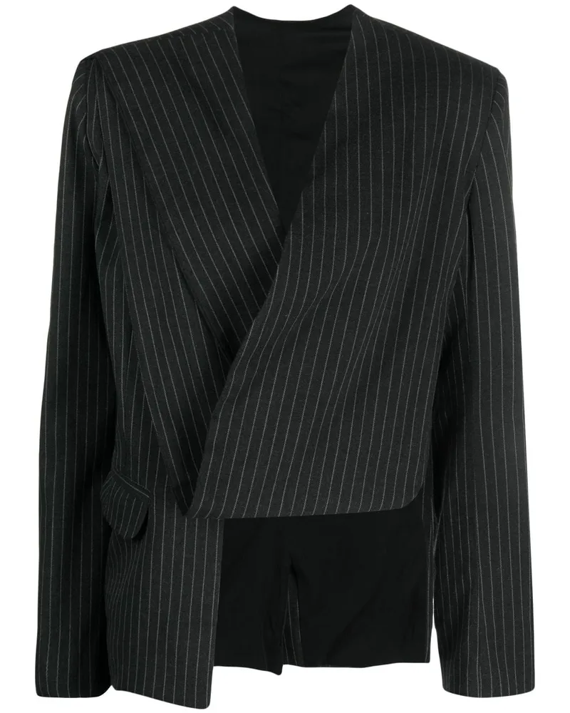 Ioana Ciolacu Asymmetrischer Blazer mit Nadelstreifen Schwarz