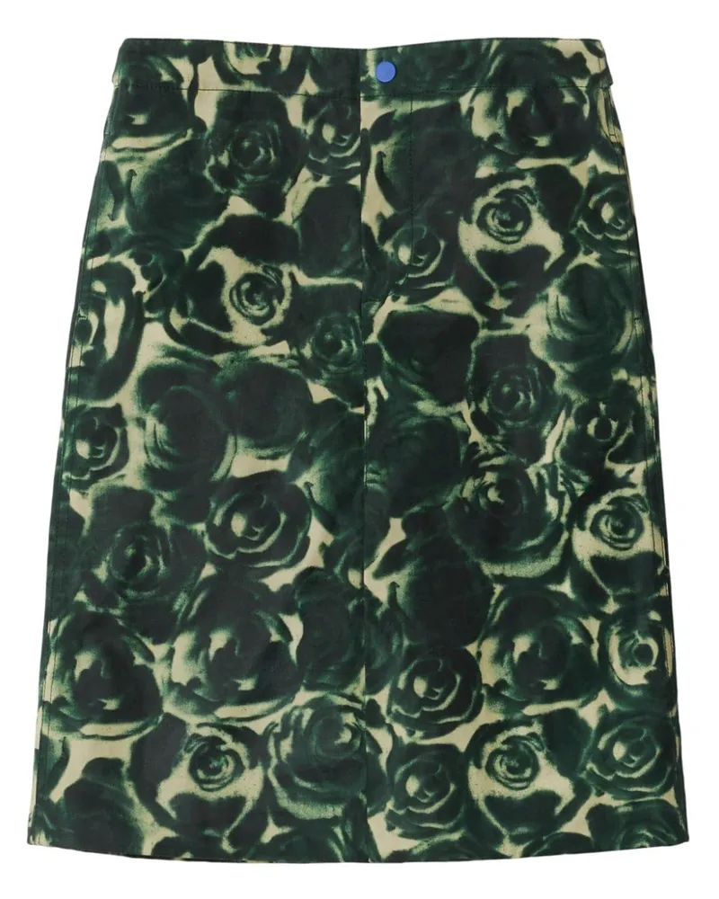 Burberry Gewachster Baumwollrock mit Rose-Print - Grün Grün