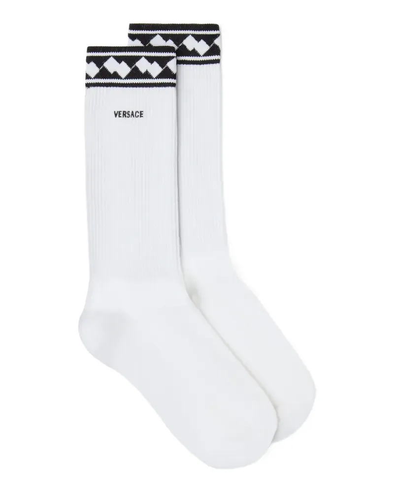 Versace Gerippte Socken mit Stickerei - Weiß Weiß