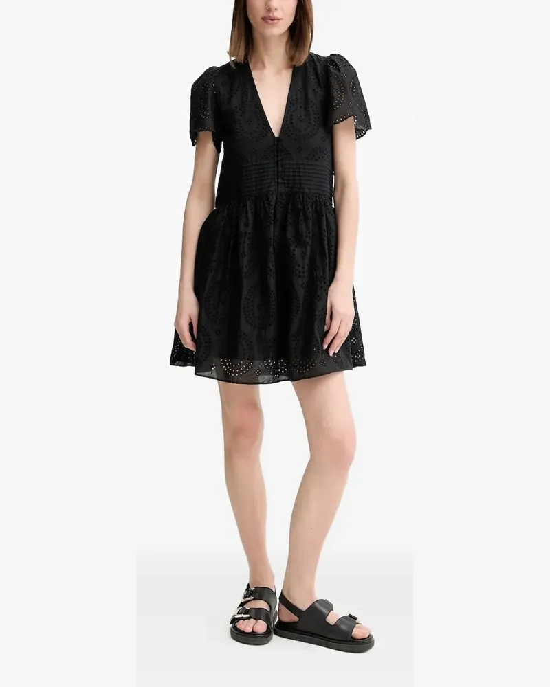 HUGO BOSS Puffärmel-Minikleid mit Ösenstickerei - Schwarz Schwarz