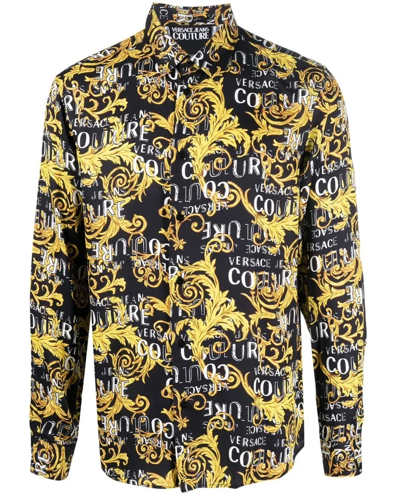 Versace Jeans Hemd mit Signature-Barocco-Print - Schwarz Schwarz