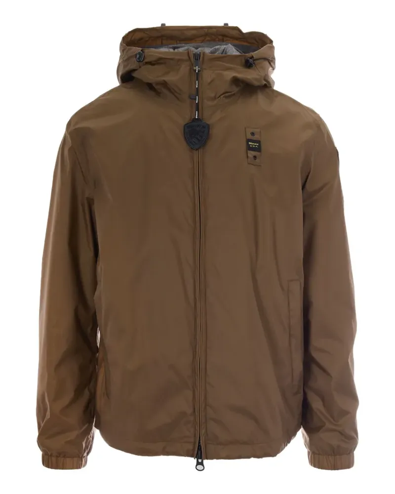 Blauer logo-patch hooded jacket - Braun Braun