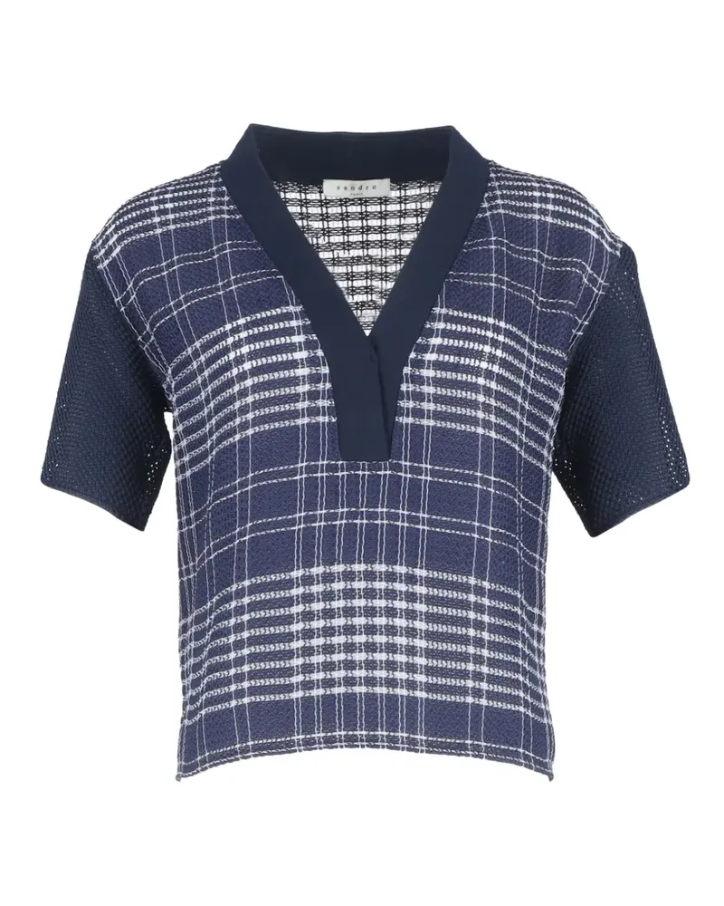 Sandro v-neck check top - Blau Blau