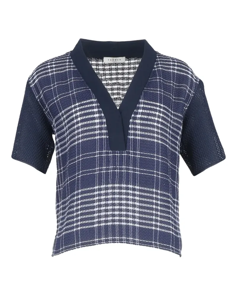 Sandro v-neck check top - Blau Blau