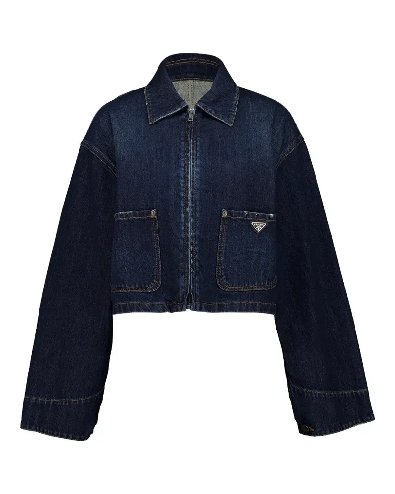 Prada Cropped-Jeansjacke mit Logo - Blau Blau