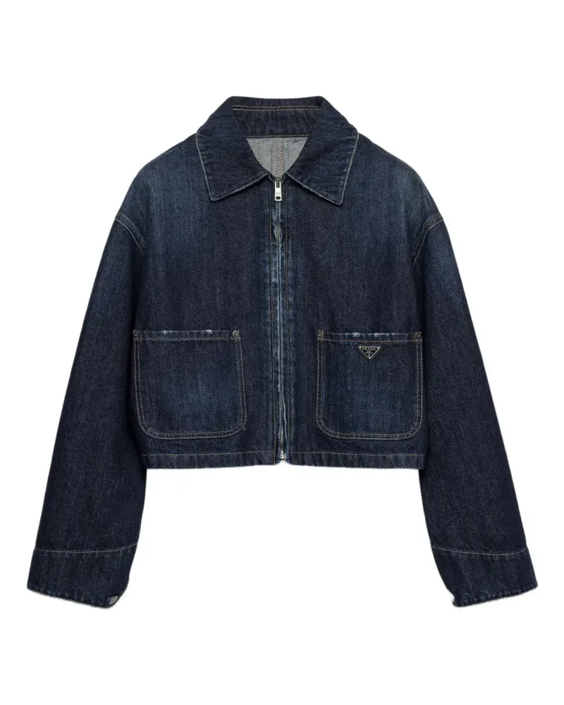 Prada Cropped-Jeansjacke mit Logo - Blau Blau