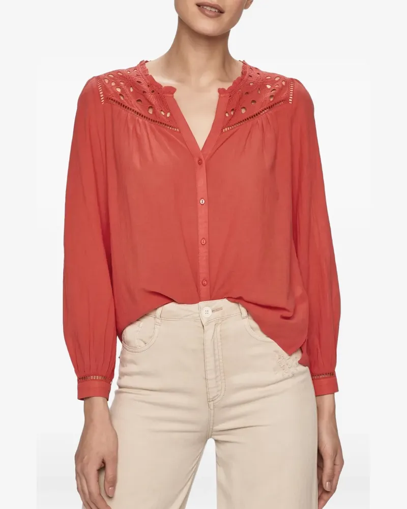 Pepe Jeans lace-detail button-up blouse - Orange Orange