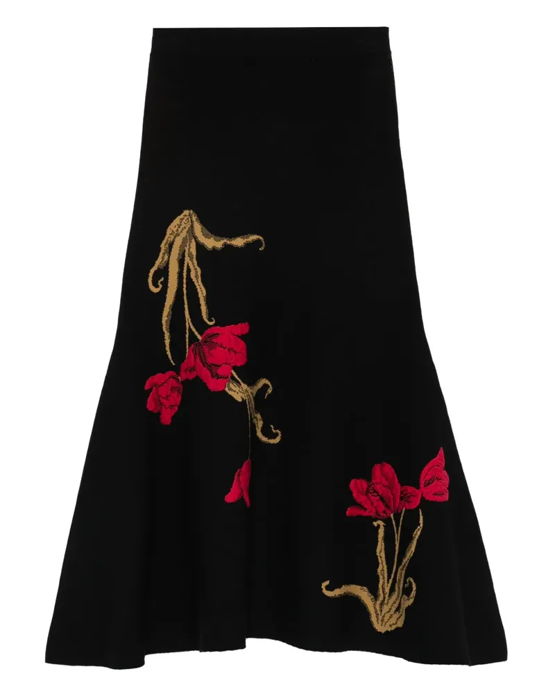 Erdem Midirock mit Blumenmotiv - Schwarz Schwarz