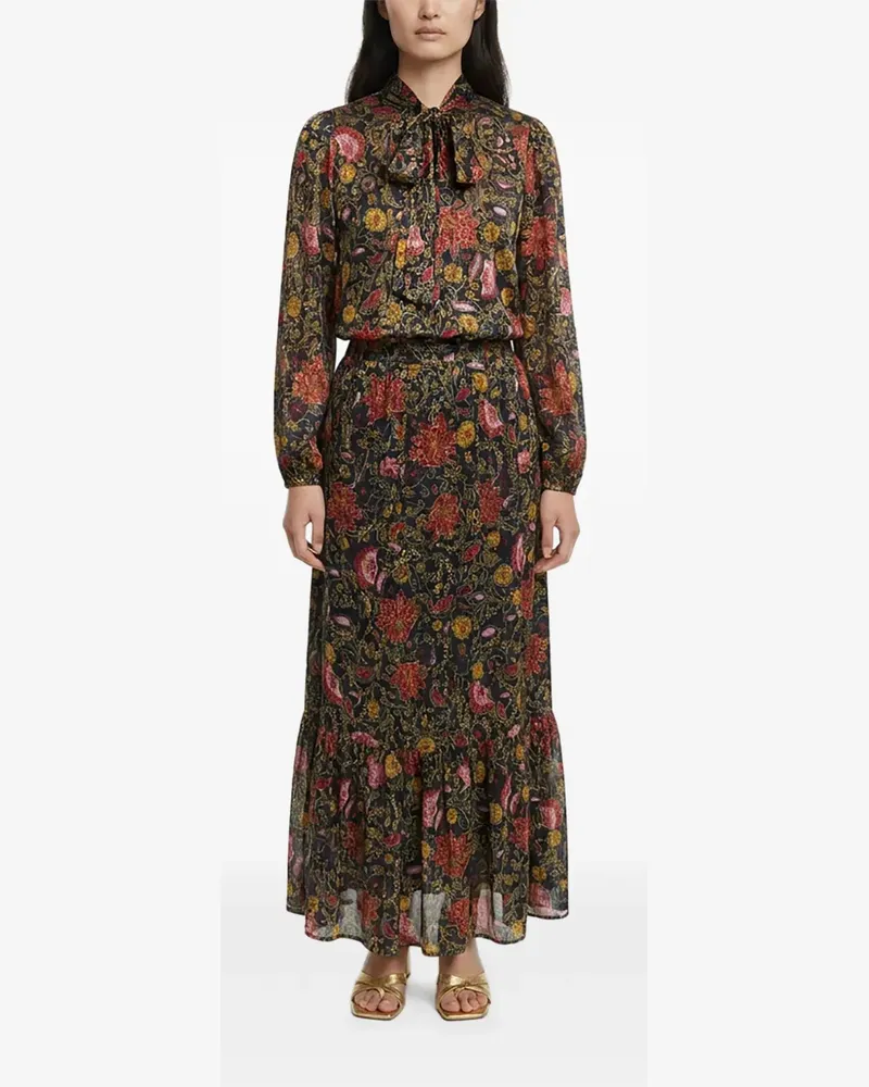 Twin-Set Gerüschter langer Rock mit Blumenprint - Schwarz Schwarz