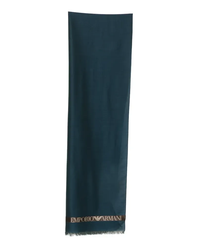 Emporio Armani logo-print frayed scarf - Blau Blau