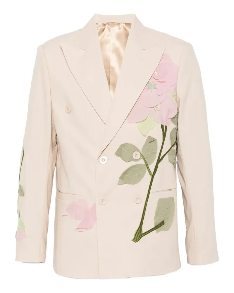 KidSuper floral-detail double-breasted blazer - Nude Nude